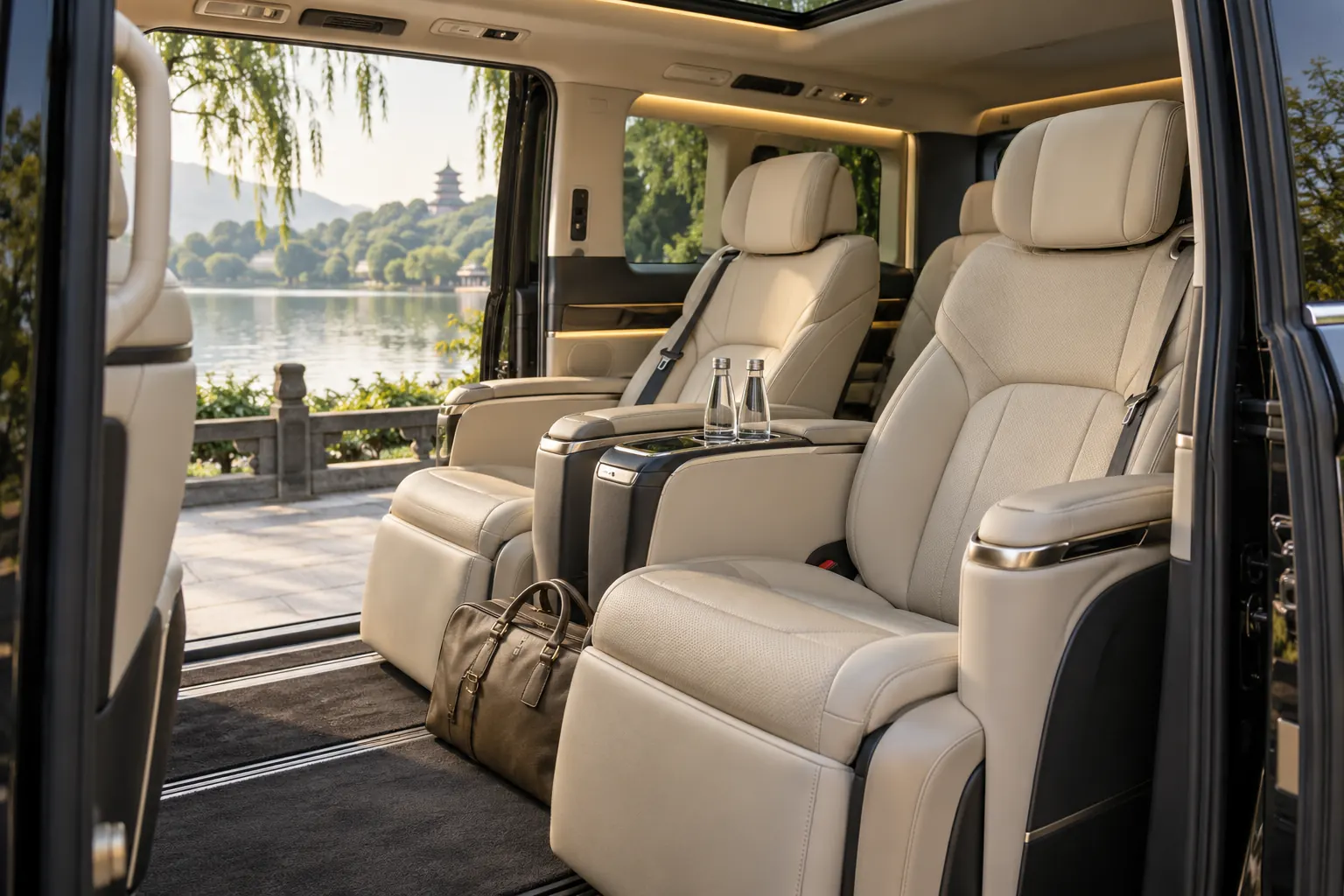 Premium electric vehicle ready for an evening city transfer