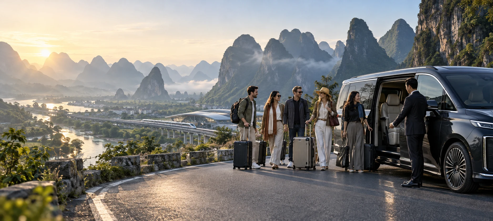 Friends beginning a privately coordinated journey across China
